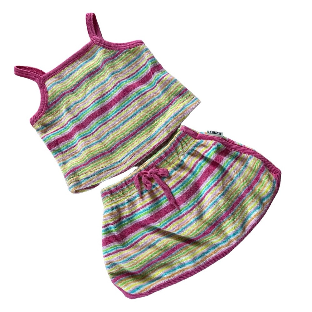 Vintage OshKosh 3M 6M 2-Piece Outfit Terrycloth Striped Pink